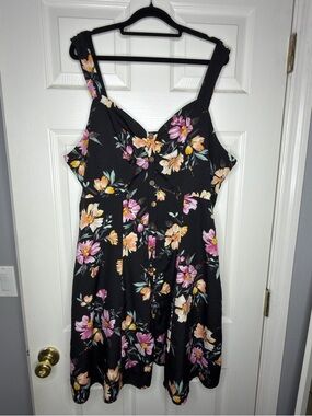 Girly Spring Garden Floral Dark Romantic Black fit and flare Sundress Women’s 2x